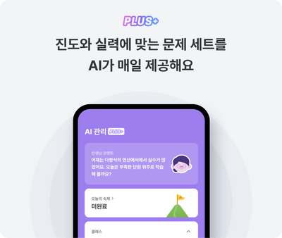 진도와 실력에 맞는 문제 세트를 AI가 매일 제공해요
